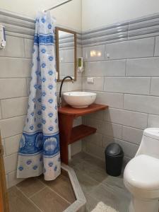 卡维塔Casa Siri de Cahuita的一间带水槽和卫生间的浴室