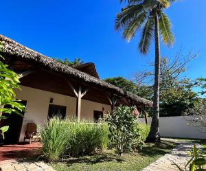 AmbaroNatShi Lodge的前面有棕榈树的房子