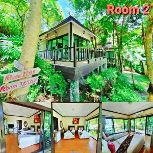 Ban Khao Rup Changสงขลาคีรี รีสอร์ท SongkhlaKeeree Resort的树林里一所房子的两张照片