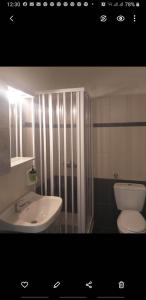 波西多尼亚梅尔特米公寓的浴室配有白色卫生间和盥洗盆。