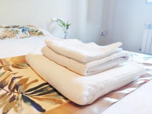 潘通Casa de Ribeira Sacra con calefacción的床上的一大堆毛巾