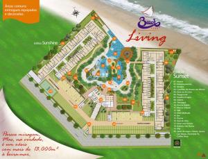 阿奎拉兹Beach Living, Frente mar, 400m do B Park com Restaurante e Toboagua的海滩上的度假村计划