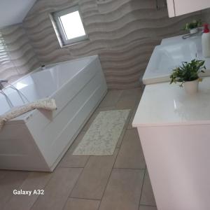 比哈奇Kuća za odmor Lohovo的浴室配有两个盥洗盆和浴缸。