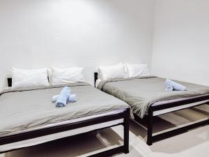 珍南海滩Belukar Lodges Private Homestay的两张睡床彼此相邻,位于一个房间里