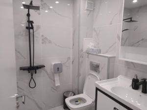 拉兹洛格Апартамент Яница的白色的浴室设有卫生间和水槽。