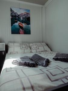 斯维蒂尤拉伊Mobile home Amfora的一间卧室配有一张带两个枕头的床