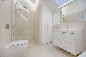 普拉亚登博萨Thee Ibiza Suites - Ushuaia Beach的浴室配有卫生间、盥洗盆和淋浴。