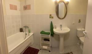 维尔纽斯Valentina's Rooms的一间带水槽、浴缸和卫生间的浴室