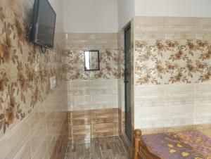 VelankanniNoah Home的带淋浴的浴室以及墙上的电视。