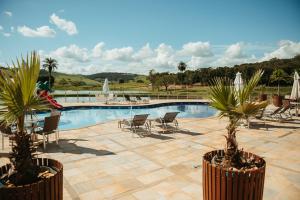 卡皮托利乌Engenho da Serra Hotel EcoResort的游泳池旁设有椅子和棕榈树