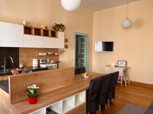 卡利亚里Appartamento centro storico Cagliari - Alter Nos house的厨房以及带大型木制台面的用餐室