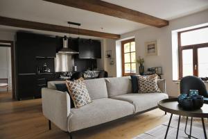那慕尔Gîte de charme bord de Meuse的带沙发的客厅和厨房