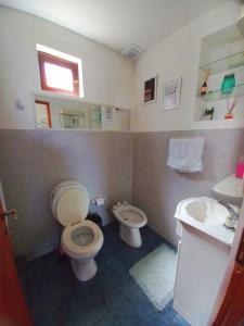乌斯怀亚Ushuaia magnífica, cabaña 3 dormitorios的一间带卫生间和水槽的浴室