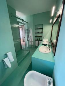 巴科利DOMUS PARVA - Villa con bio-piscina, spa privata e appartamenti panoramici的一间带水槽和镜子的浴室