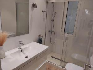 莱昂Lujoso y amplio apartamento.的白色的浴室设有水槽和淋浴。