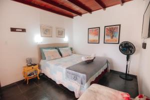佩尼多Chalé das Carpas的一间卧室配有一张床和风扇