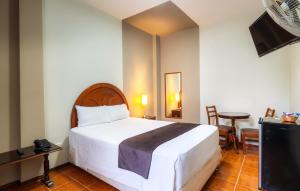特鲁希略Hotel Portada Del Sol的酒店客房,配有床和电视