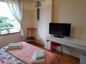 AgudaAguda Mar - V N Gaia的一间卧室配有一张床和一张书桌及电视