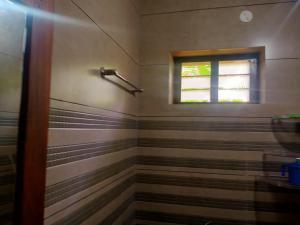 阿勒皮Sinai Homestay的带淋浴的浴室和窗户
