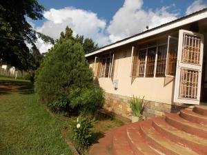 恩德培Botanical Skyway Inn Entebbe的前面有一棵树的房子