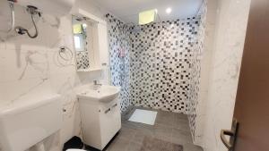 索科矿泉村Vila Nikola的白色的浴室设有水槽和淋浴。
