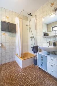 蒂宾根朗哈默尔公寓的带淋浴和盥洗盆的浴室
