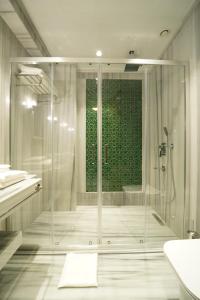 伊斯坦布尔Tin Suites的带淋浴的浴室和玻璃门