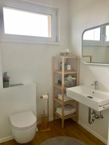 巴特塔茨曼斯多夫Gartenhaus5的一间带水槽、卫生间和镜子的浴室