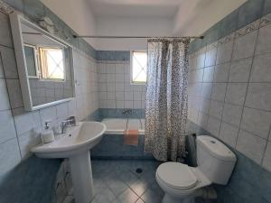 卡诺尼Maison Du Lac的浴室配有盥洗盆、卫生间和浴缸。