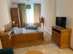索非亚斯提万伊斯卡酒店的大房间设有一张大床和平面电视