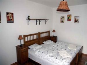 韦尔卡乌帕Holiday home in Pec pod Snezkou 2156的一间卧室配有床、两张桌子和一盏灯。