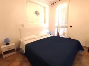 马尔法埃奥利亚诺住宿加早餐酒店的一间卧室配有一张带蓝色毯子的床和窗户。