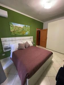 那不勒斯Renza House Chiaia的一间卧室设有一张床和绿色的墙壁