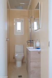 希洪AV Amsterdam Casa Flotante的一间带卫生间、水槽和镜子的浴室