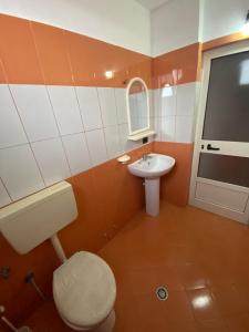 都拉斯Villa Osmani的一间带卫生间和水槽的浴室