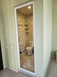 科布列季Hotel Niniko的一间带卫生间和水槽的浴室