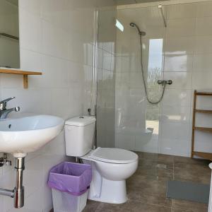 加的斯Boho Glamping的浴室配有卫生间、盥洗盆和淋浴。