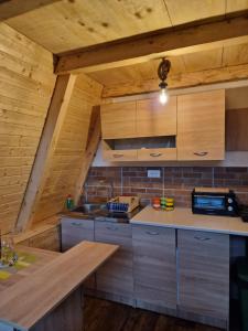 比耶洛波列The view D的阁楼厨房配有木制橱柜和水槽。