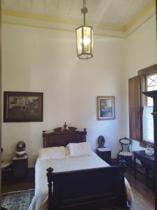 瓦索拉斯大瀑布农家旅馆的一间卧室配有一张床和一个吊灯
