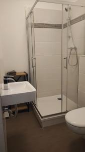 哥达Pension HoPeLa的带淋浴、盥洗盆和卫生间的浴室