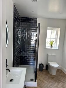 PolruanThe Lugger Inn的带淋浴、盥洗盆和卫生间的浴室