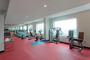 勒克瑙勒克瑙费尔菲尔德客栈酒店的健身房,设有数排跑步机和椭圆机