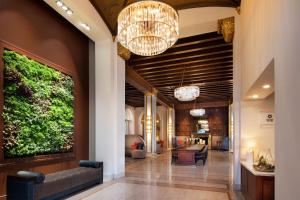 圣何塞威斯汀圣何塞酒店的墙上挂着植物的大堂