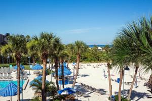 克利尔沃特Sheraton Sand Key Resort的享有棕榈树海滩和游泳池的景色