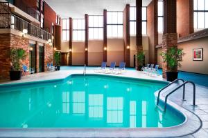 桑兹顿里士满机场福朋喜来登酒店的酒店客房的大型游泳池配有椅子
