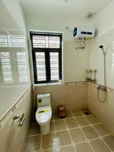 海防Hương Cảng Homestay的一间带卫生间和淋浴的浴室以及窗户。