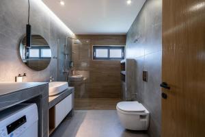 科斯镇Campo Premium Stay Private Pool Villas的一间带卫生间、水槽和镜子的浴室