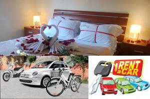 巴勒莫Antadia的一张带床和汽车的酒店客房照片的拼贴