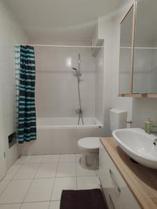 乌马格Apartment Bencic的白色的浴室设有水槽和卫生间。