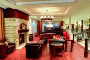 亚特兰大亚特兰大北市区喜来登酒店的客厅设有壁炉和皮革家具。